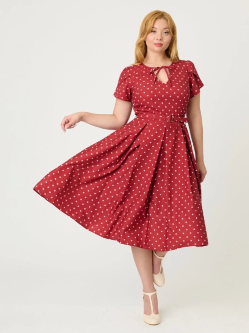 Unique Vintage Red & Ivory Polka Dot Dahlia Swing Dress